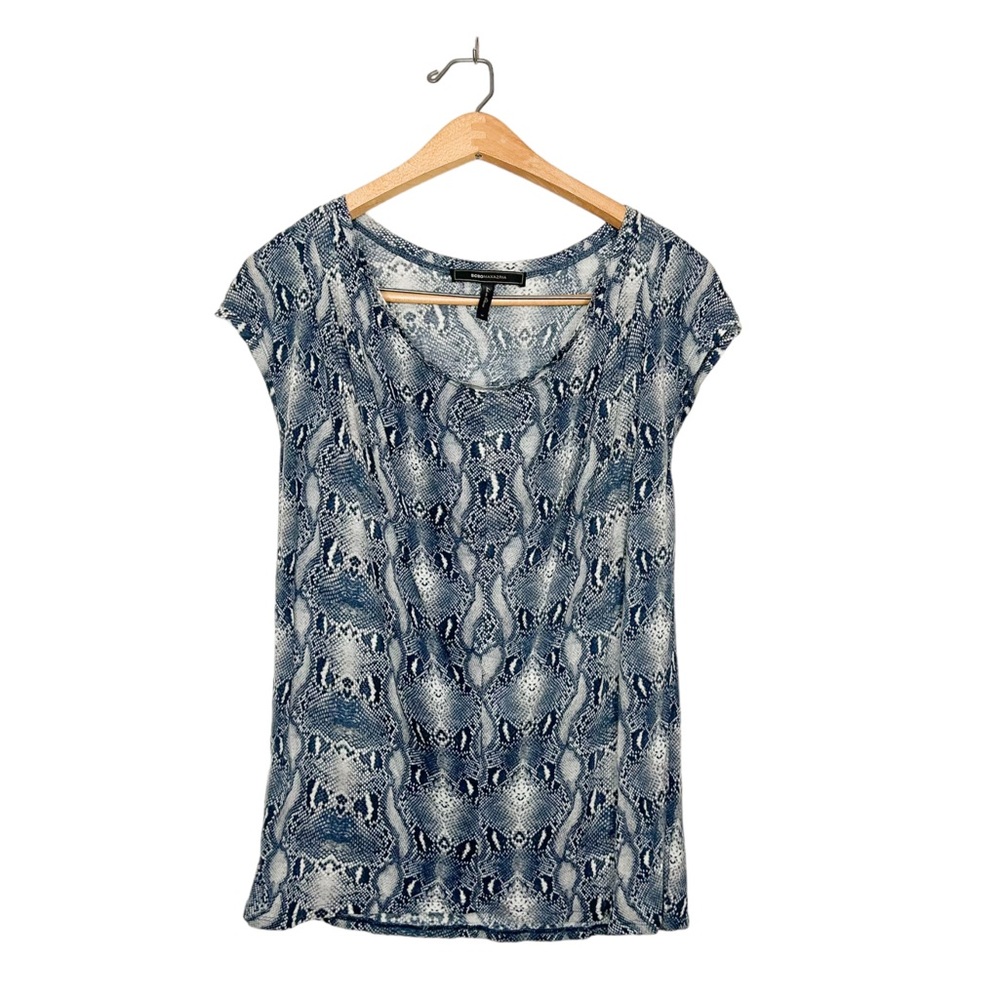 BCBGMaxazria Womens Casual Short Sleeve Scoop Neck Snake Print Top‎ Medium